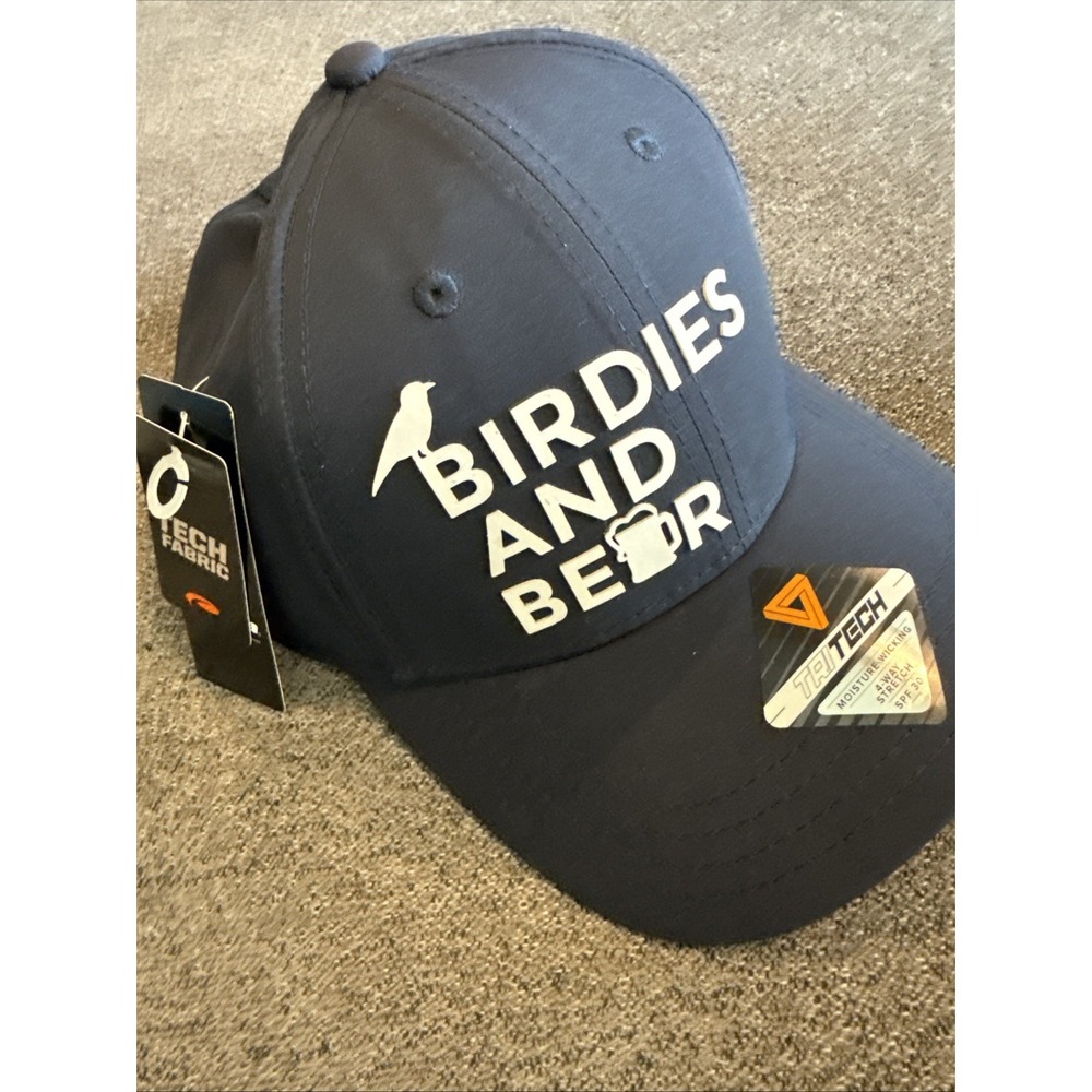 Birdies & Beer Golf Baseball Hat Black with Birds and Beer Print